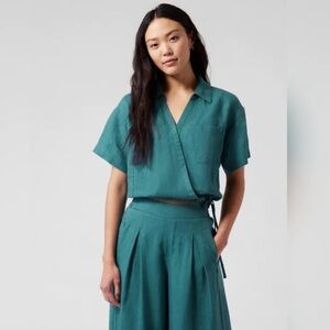 Athleta Playa Linen Tie Top in Borealis Green -Size M